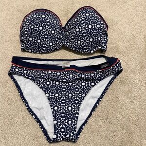Navy and White Patterned Bikini Set